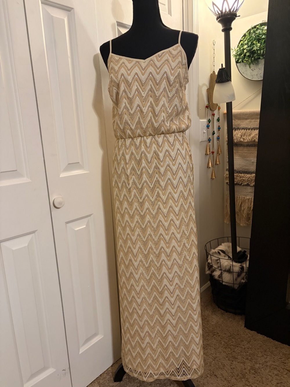 Lilly Pulitzer Gold & Cream Chevron Maxi Dress
